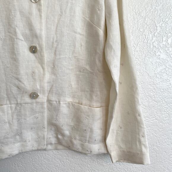 HW New York 100% Linen Embroidered Cream Jacket Top Shell Buttons Size 8 - Picture 3 of 9